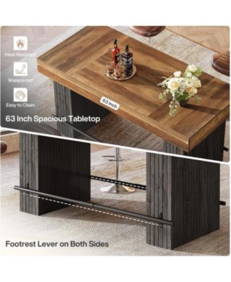 63 Inch Kitchen Island, Rectangular Bar Table, Industrial Counter Height Pub Dining Table