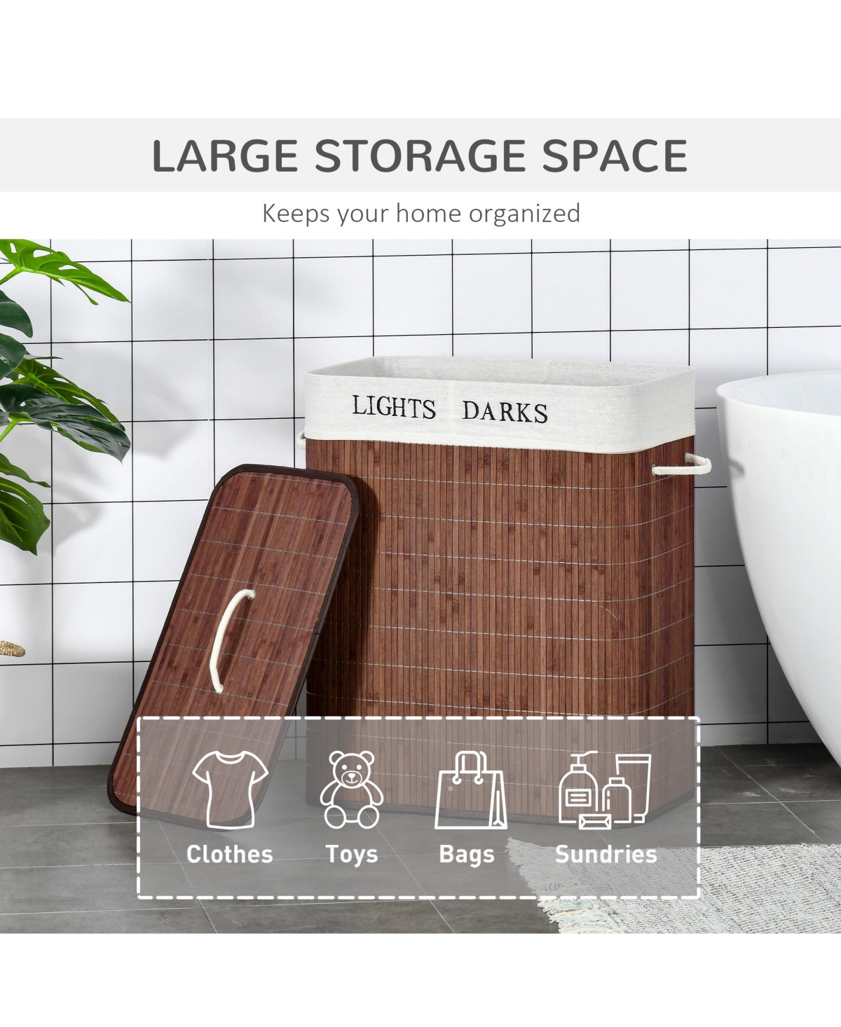 Homcom Bamboo Laundry Basket, Collapsible Laundry Hamper