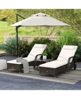 Outdoor 2 PE Rat Sun Bathing Chairs w/ Cushions & Pillows,