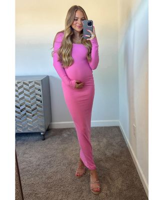 Maternity Black Ribbed Long Sleeve Square Neck Maxi Dress