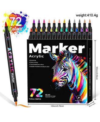 Dual-Tip Acrylic Paint Markers, 72 Colors, Double-Color Brush Pens for Students – Use on Plastic, Wood, Faux Leather