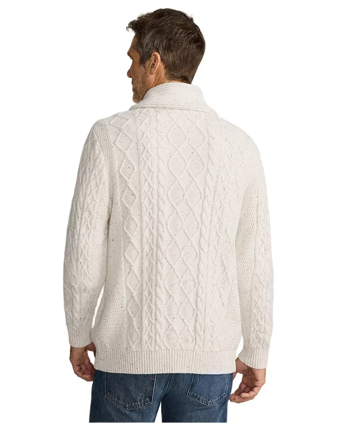 Men's Long Sleeve Cotton Blend Cable Shawl Cardigan - thumbnail 2