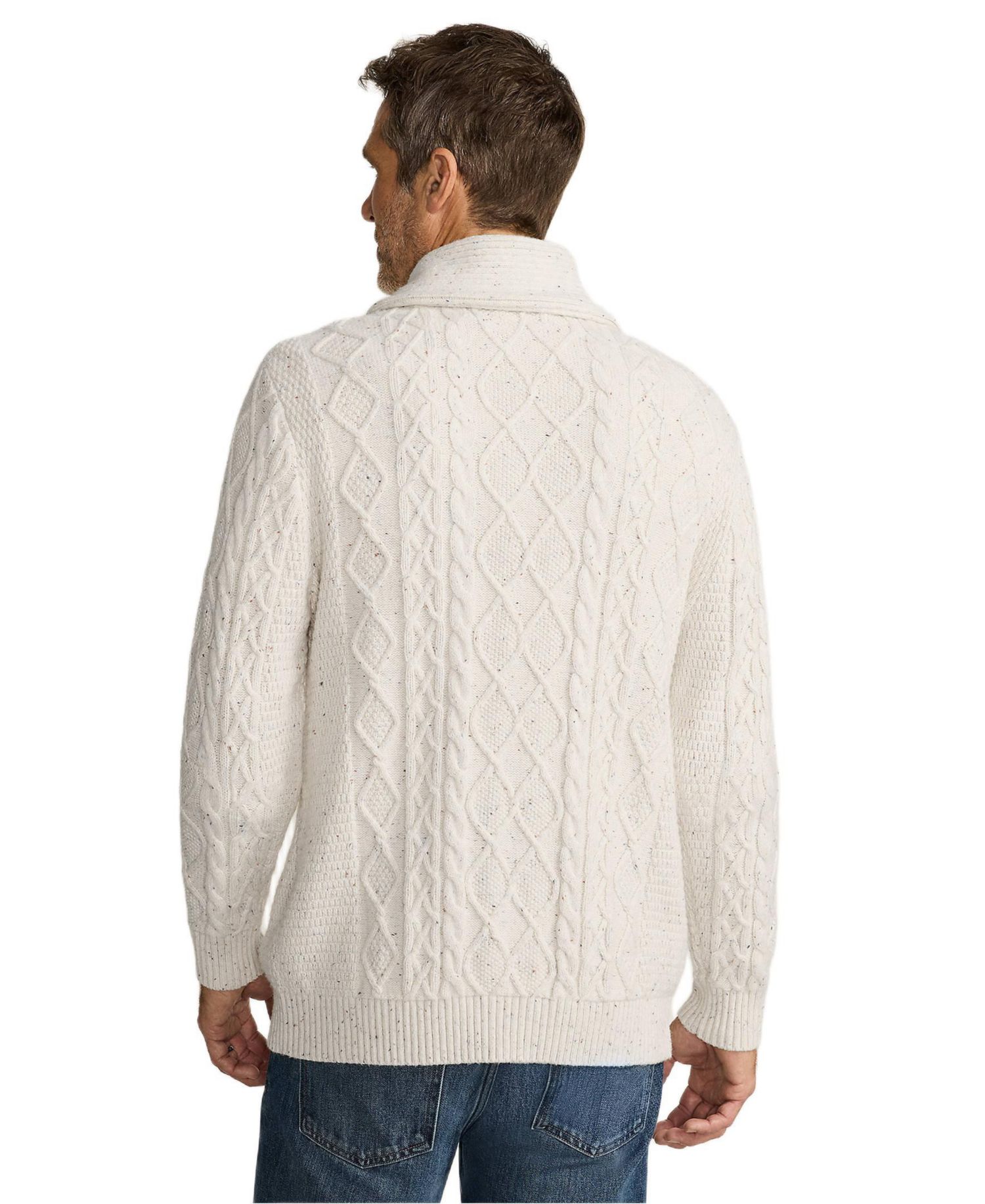 Men's Long Sleeve Cotton Blend Cable Shawl Cardigan