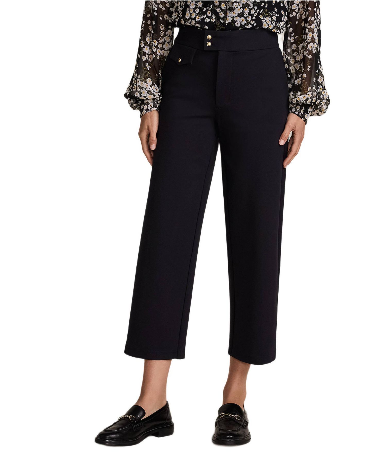Petite Ponte High Rise Straight Leg Crop Pants