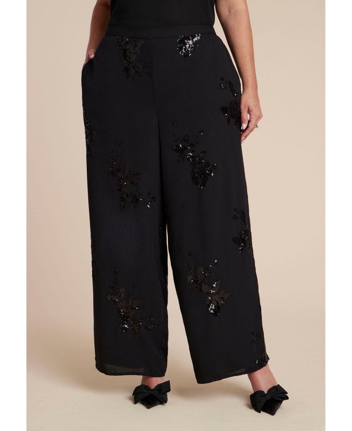 Eloquii Women's Floral Sequin Wide Leg Pant