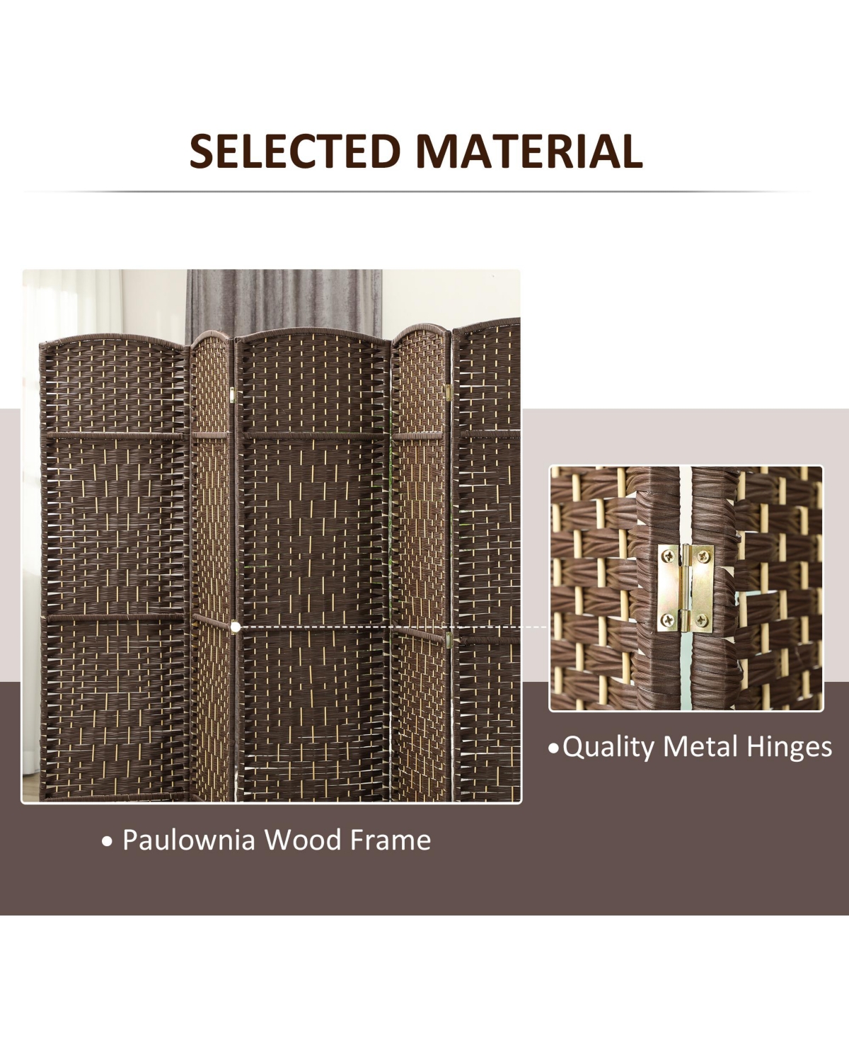 Homcom 6 Panel Room Divider Hand-Woven Freesding Partition,