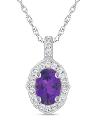 Macy's - Gemstone and Diamond Halo Pendant Necklace (1/5 ct. t.w.) in 10K White Gold (also in 10K Yellow Gold)