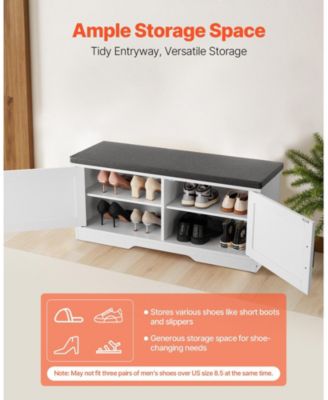 Wood, Linen, Foam, Fabric Padded Seat and Storage Shelf Entryway Shoe Rack Bench