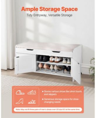 Shoe Bench with Cushion Seat and 3 Compartments – Entryway Furniture