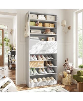 8-Tier Shoe Rack with 2 Drawers, 80'' High Wooden Shoe Cabinet with Adjustable Shelves