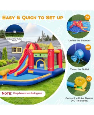 9-in-1 Inflatable Bounce Castle with Water Slide and Splash Pool without Blower