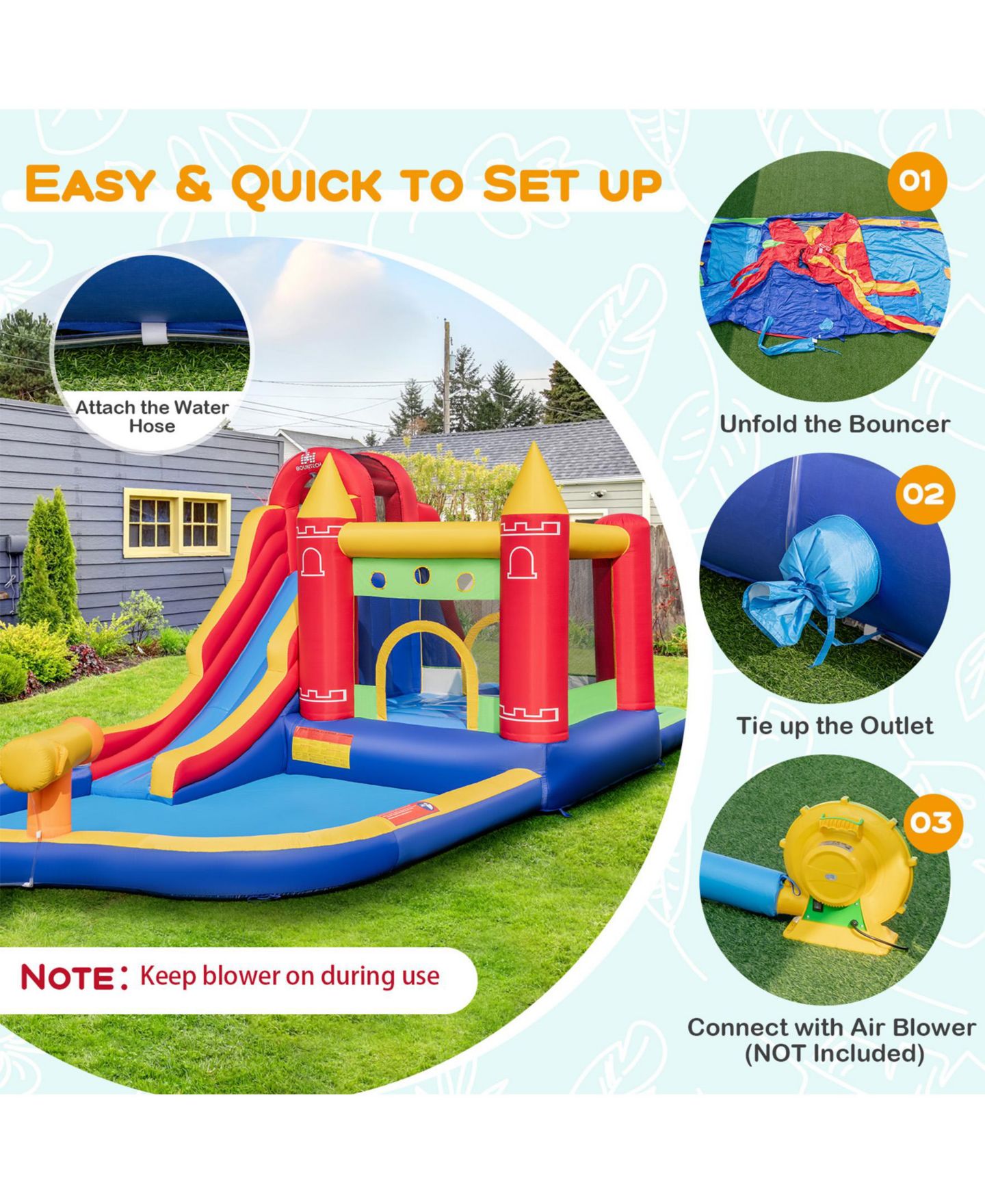 Детская игрушка SUGIFT 9-in-1 Inflatable Bounce Castle with Water Slide and Splash Pool, Ages 3+, цвет: Синий — фото 8