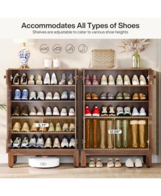 20 Pairs Shoe Storage Cabinet with Adjustable Shelves, Round Louvered Doors