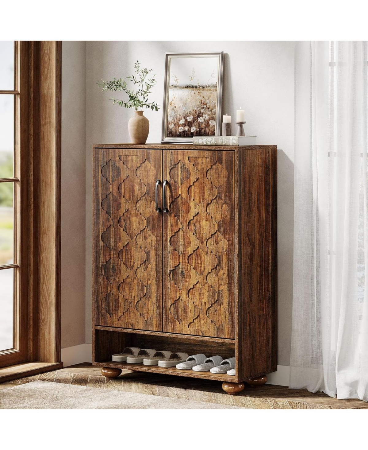 Tribesigns Shoe Cabinet with Doors, 6-Tier Shoe Rack with Adjustable Shelves and Solid Wood Feet