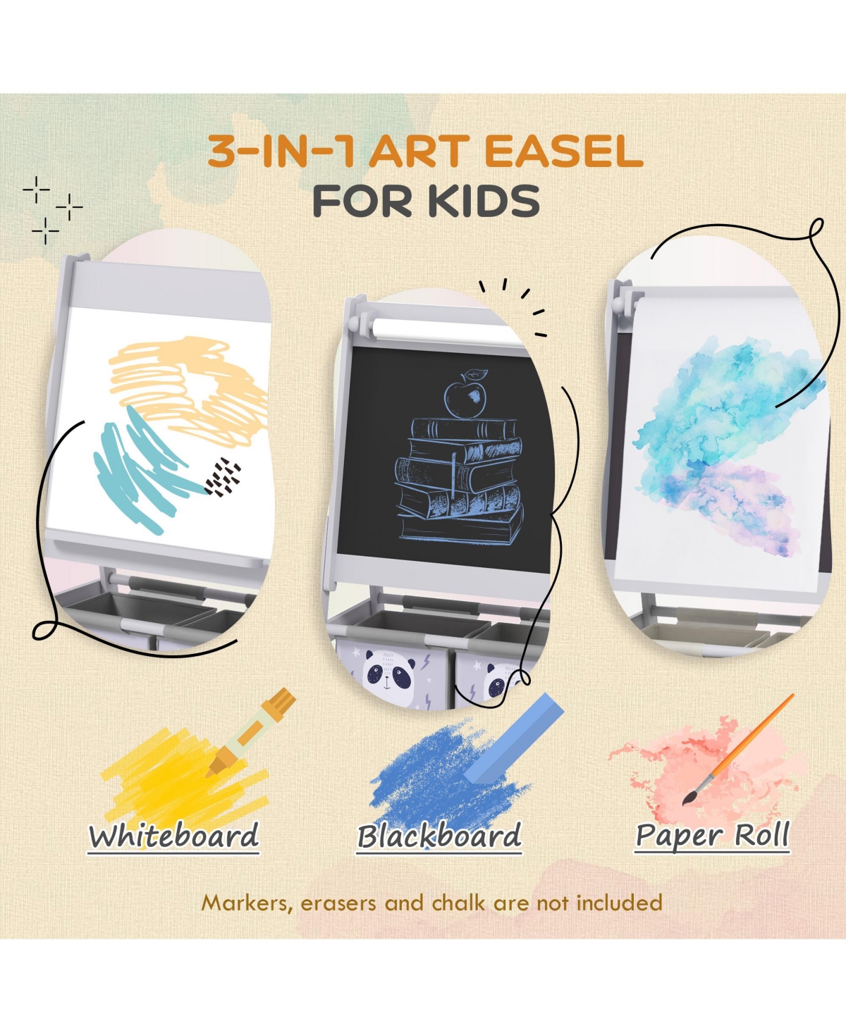 Qaba Art Easel for Kids with Paper Roll, board, board, Storage