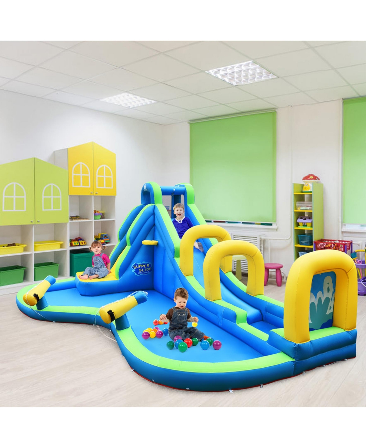 Inflatable Water Slide Kids Bounce House with Water Cannons and Hose Without Blower