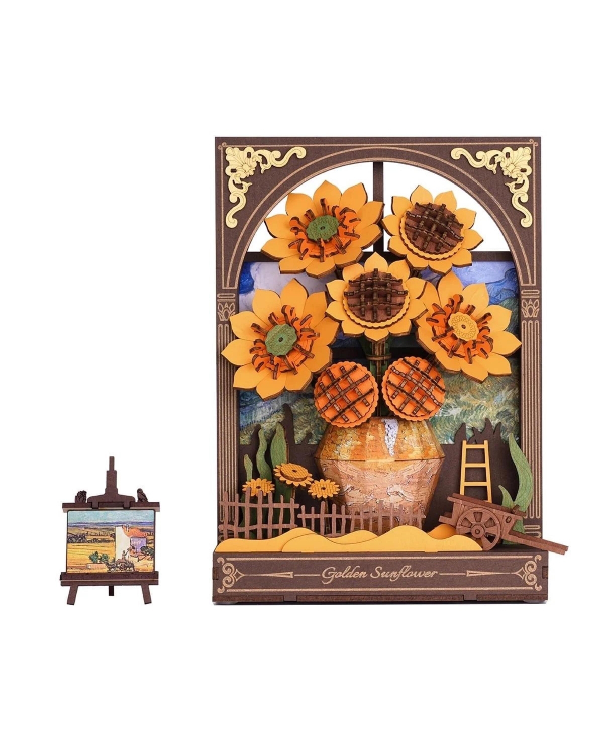 Robotime 3D Puzzles Wooden Puzzle Glittering Golden Sunflower Wall Art, Home Decor, Home Decor, Unique Holiday Gifts for Adult, Yellow, 3.1"6.5&#