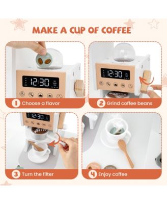 Corner Wooden Play Kitchen with Coffee Machine and Slide for Kids