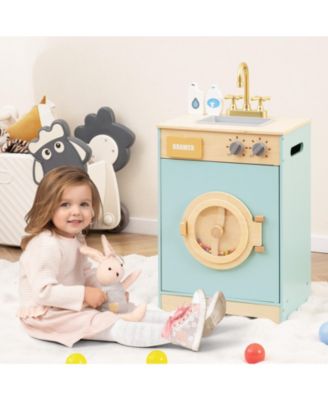 Wooden Kids Laundry Playset with Washer, Sink, and Accessories