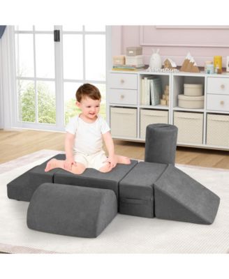 6-Piece Baby Climbing Blocks with 30D High-Density Foam and Carrying Handles-Gray