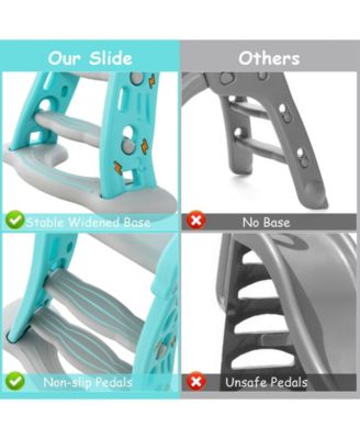 Sugif 3-in-1 Folding Slide Playset with Basketball Hoop and Small Basketball-Blue