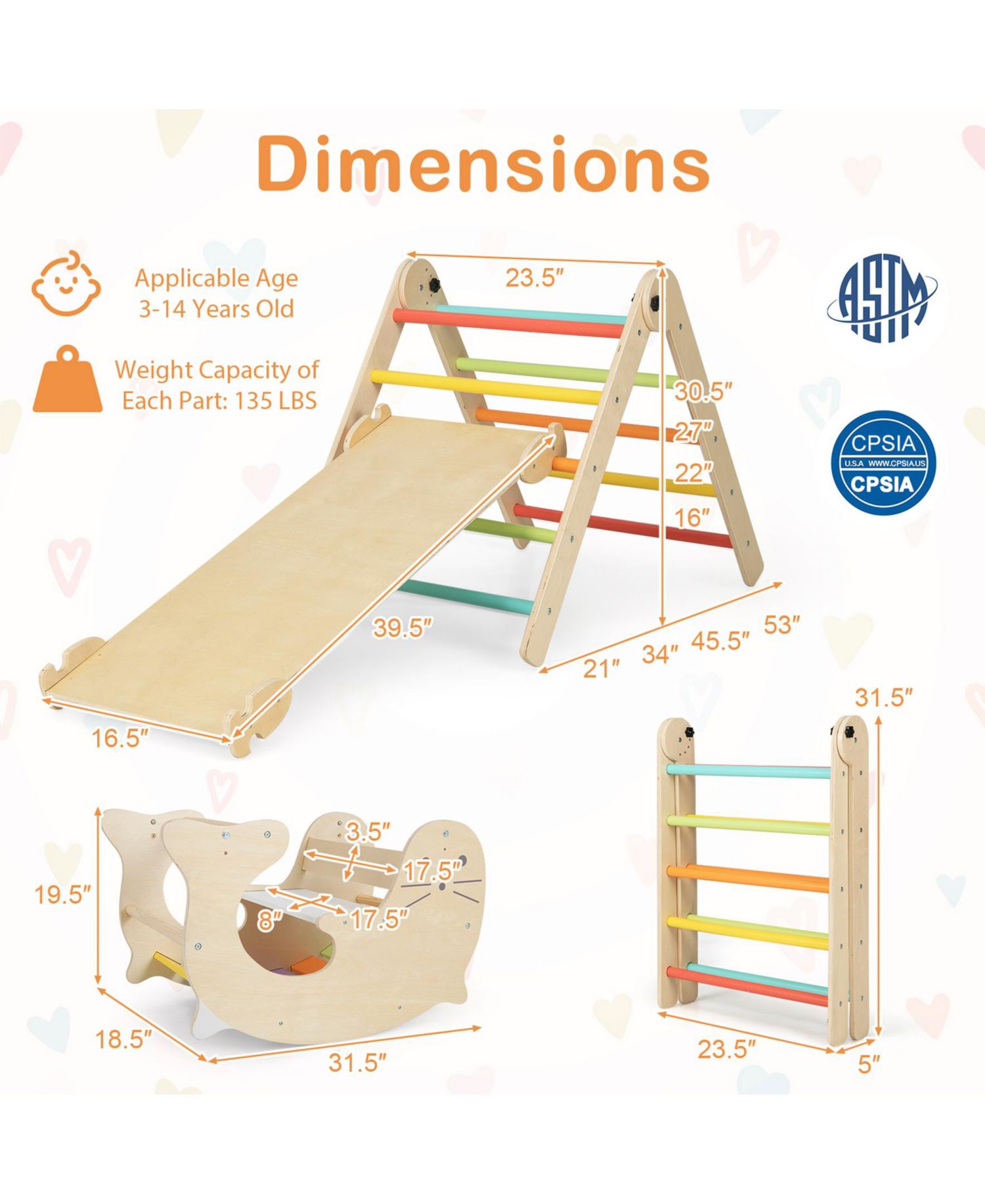 7-in-1 Height-Adjustable Indoor Climbing Toys with Reversible Ramp, 7-Piece Set