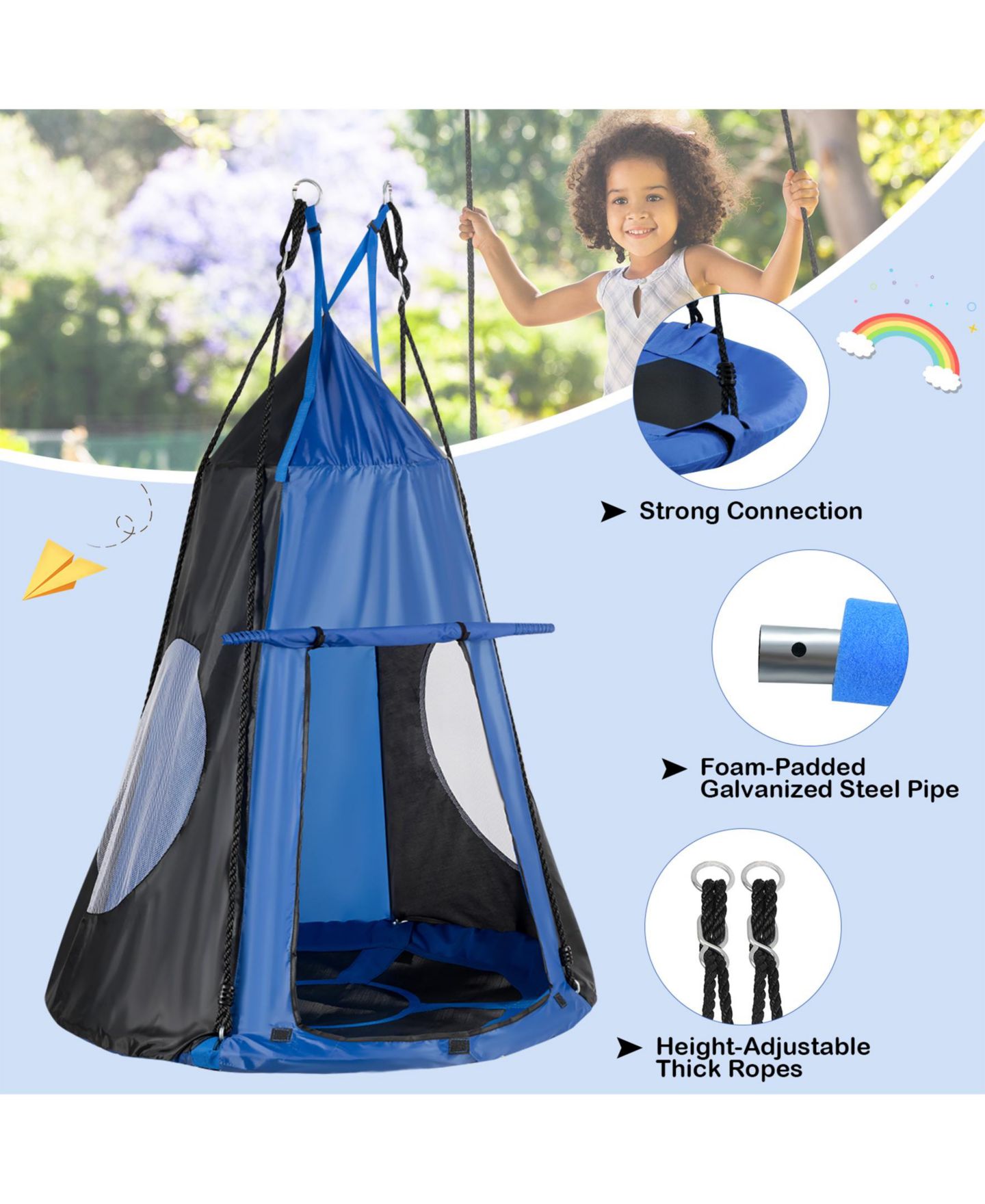 Детские игрушки SUGIFT 2-in-1 40-Inch Detachable Tent Swing Set, Fits 2-3 Kids, Ages 3-10, цвет: Синий — фото 5