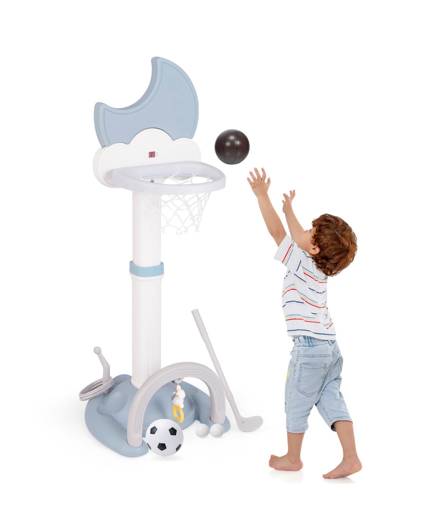 Детский игровой набор SUGIFT LW102SUGHY1379 4-in-1 Adjustable Height Electronic Scoreboard Basketball Hoop Play Set, Ages 3+, цвет: Серый — фото 1