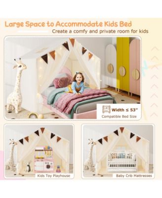 Large Toddler Playhouse Tent with Door Curtains Windows-Beige