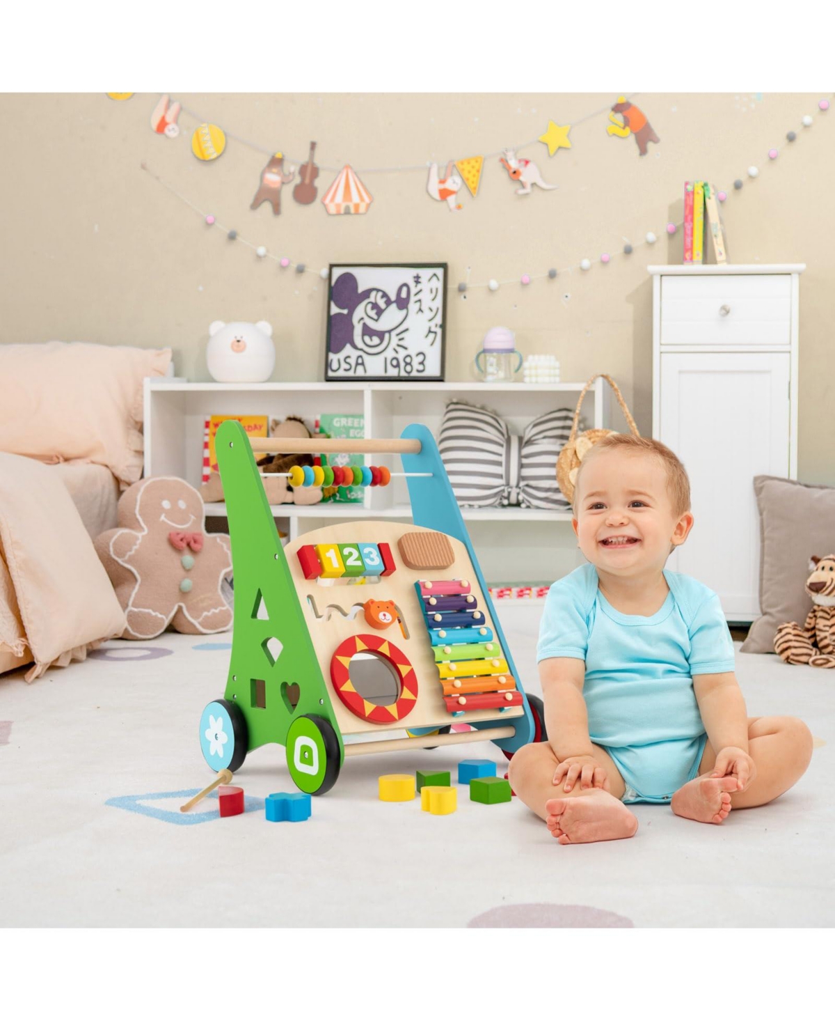 Toddler Push Walker Activity Center Toy with Burr-free Handle