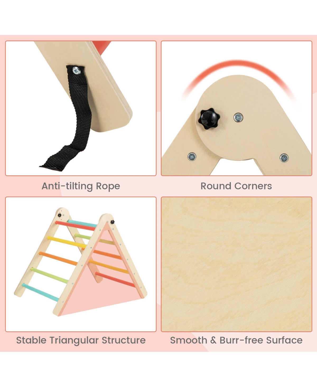 Mecale 3-in-1 Climbing Set Foldable and Adjustable Kids Triangle Set