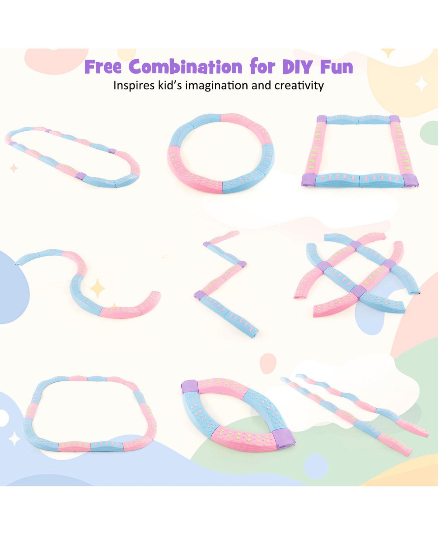 Детские игрушки SUGIFT Kids' Interlocking Balance Beam Set Develops Balance and Coordination, 20-Piece Physical Game, Ages 3+, цвет: Розовый — фото 10