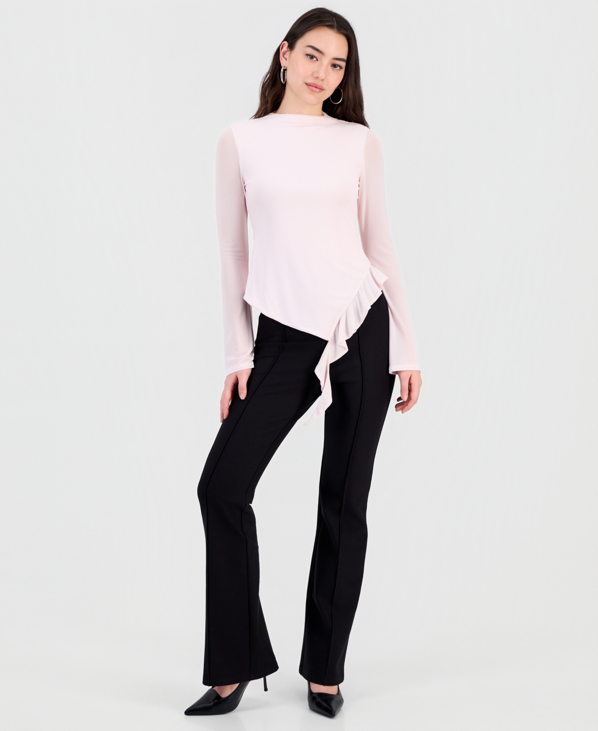 Bar Iii Women's Mock-Neck Ruffled-Trim Top, Macy's Exclusive