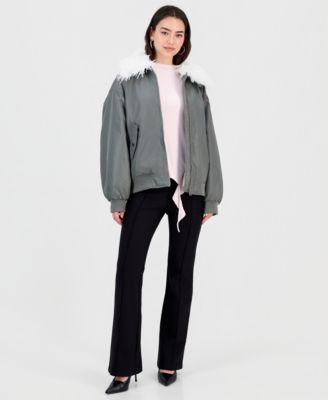 Women's Faux-Fur-Trim Bomber Jacket, Macy's Exclusive