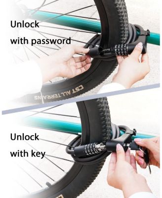 Combination Bike Lock Cable, High Security 5-Digit Resettable Anti-Theft Lock with Mounting Bracket for Bikes and Scooters - 12mm with Key