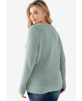 Plus Size Button Y-Neck Sweater