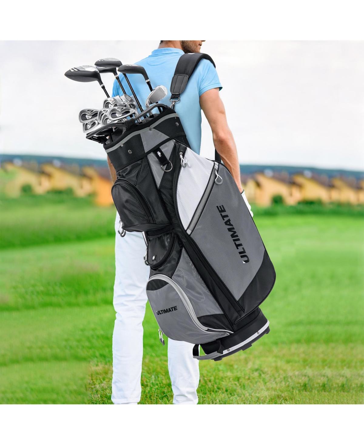 Sugift 14-Way Golf Cart Stand Bag with Waterproof Rain Hood