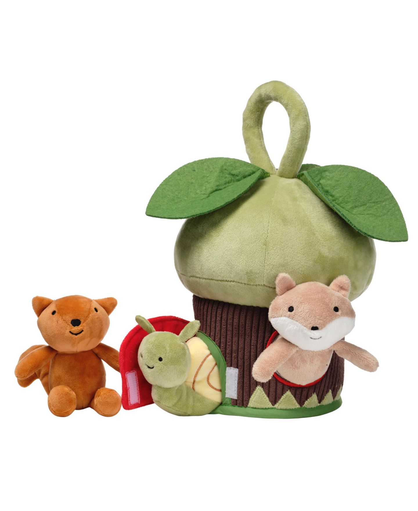 Детские мягкие игрушки Lambs & Ivy Fox, Squirrel, and Snail Treehouse 10.5" Interactive Plush, 4-Piece Set, цвет: Зелёный — фото 2