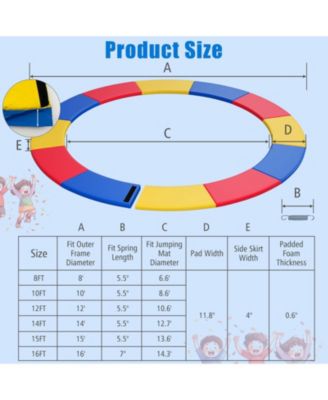8FT Trampoline Spring Cover with Split Design Waterproof Surface EPE Foam Padding
