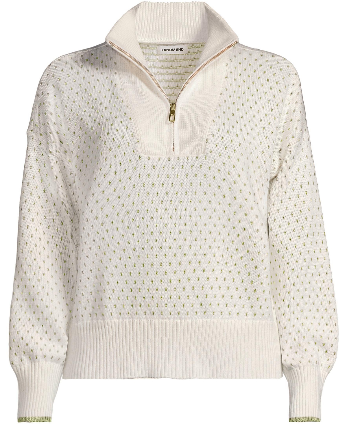 Lands' End Women's Drifter Floatback Jacquard Quarter Zip Sweater