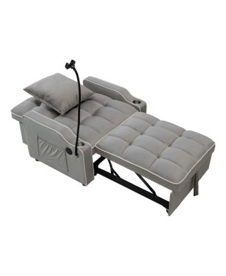 3-in-1 Convertible Velvet Chair Bed, Pull Out Sofa Sleeper with USB, Cupholders & Phone Holder, 68.9'' Bed for Small Spaces