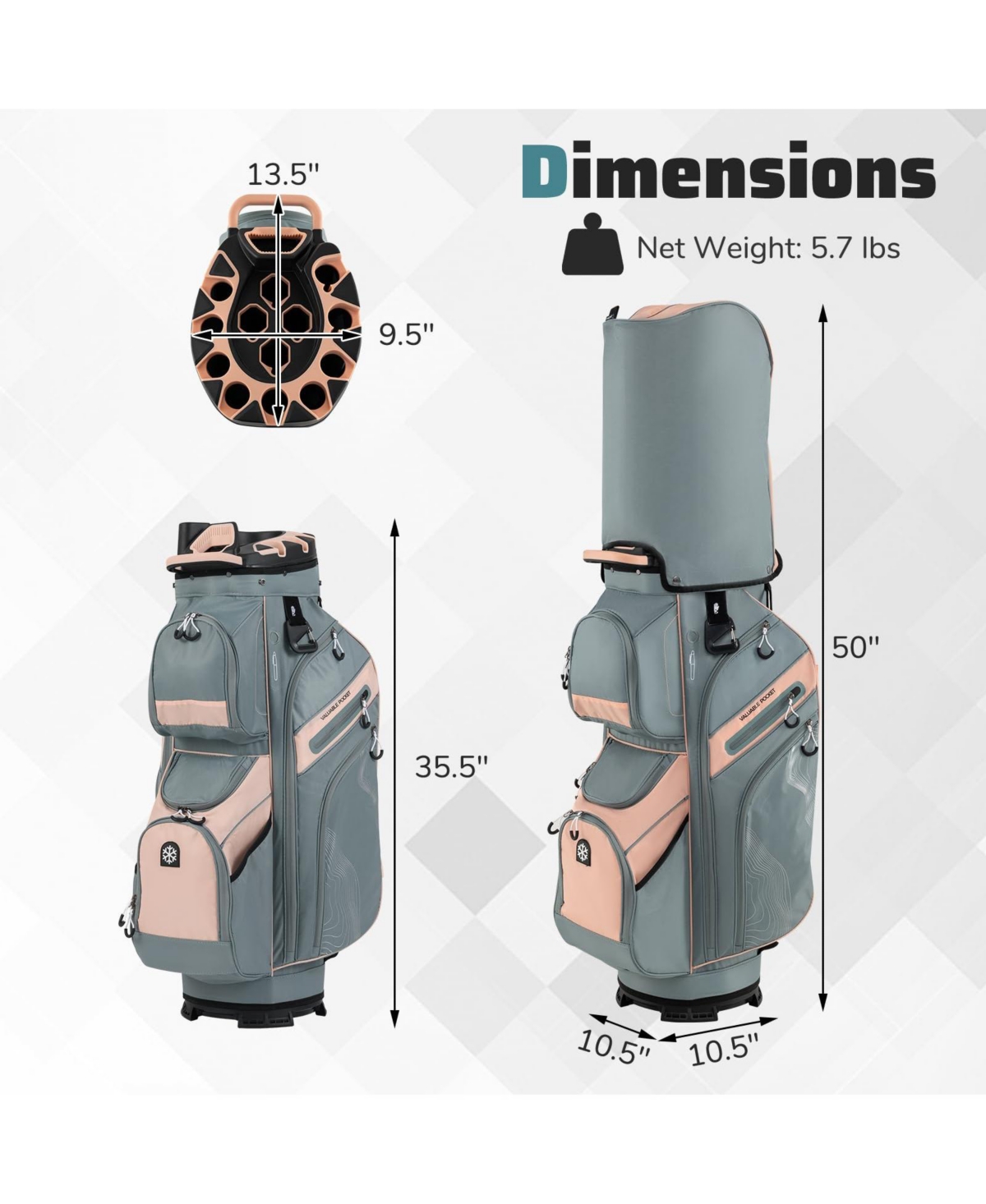 Mecale Molded Lock Top Golf Cart Bag with 14-Way Full Length Dividers and 11 Pockets