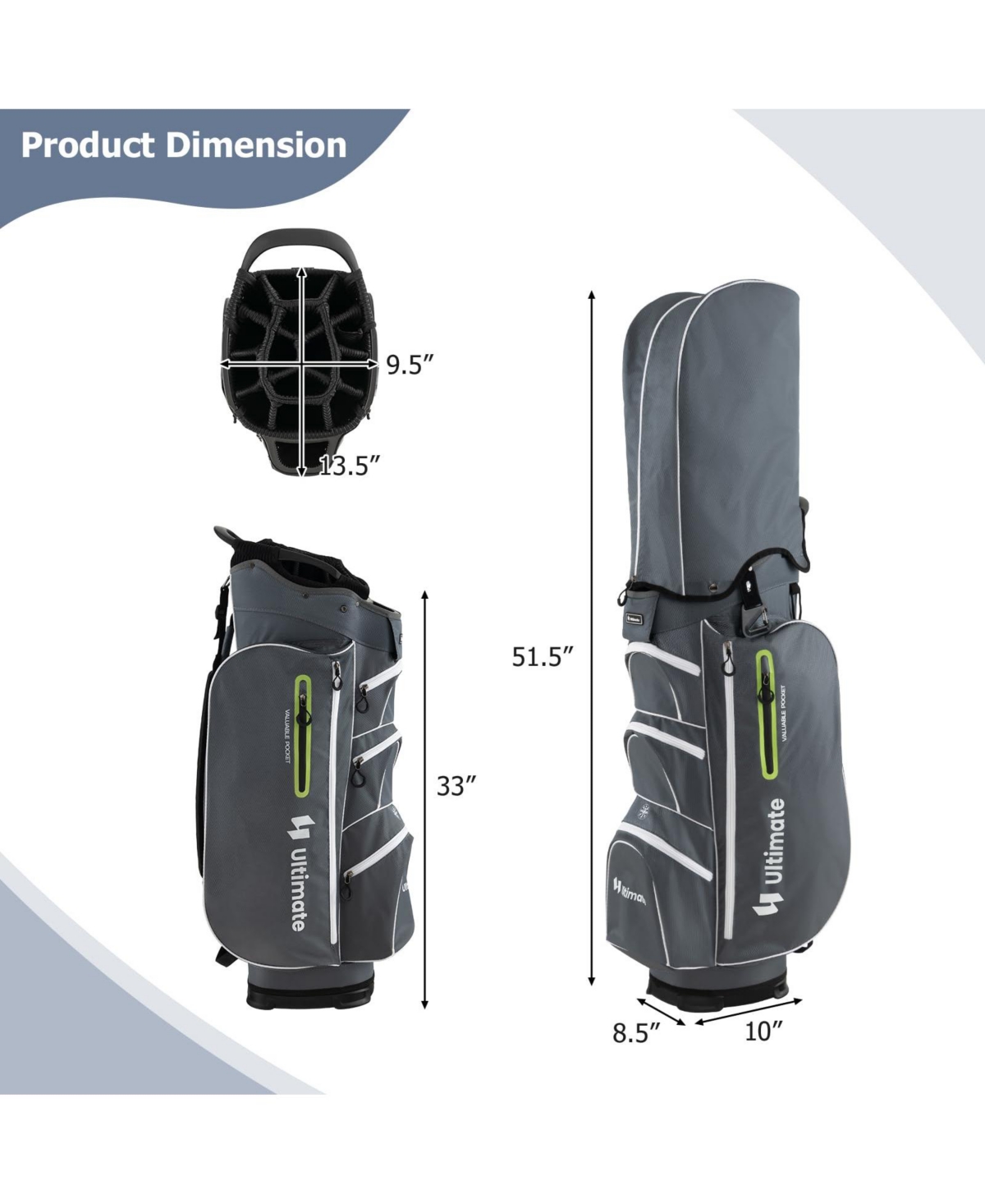 Mecale 9.5 Inch Lightweight Golf Cart Bag with 15 Way Top Dividers
