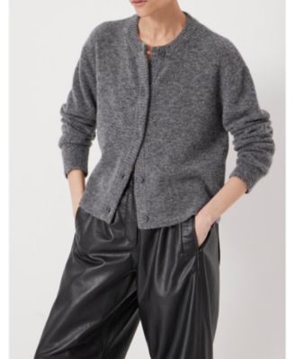 Women's Crew Neck Boxy Wool Blend Cardigan Sweaters