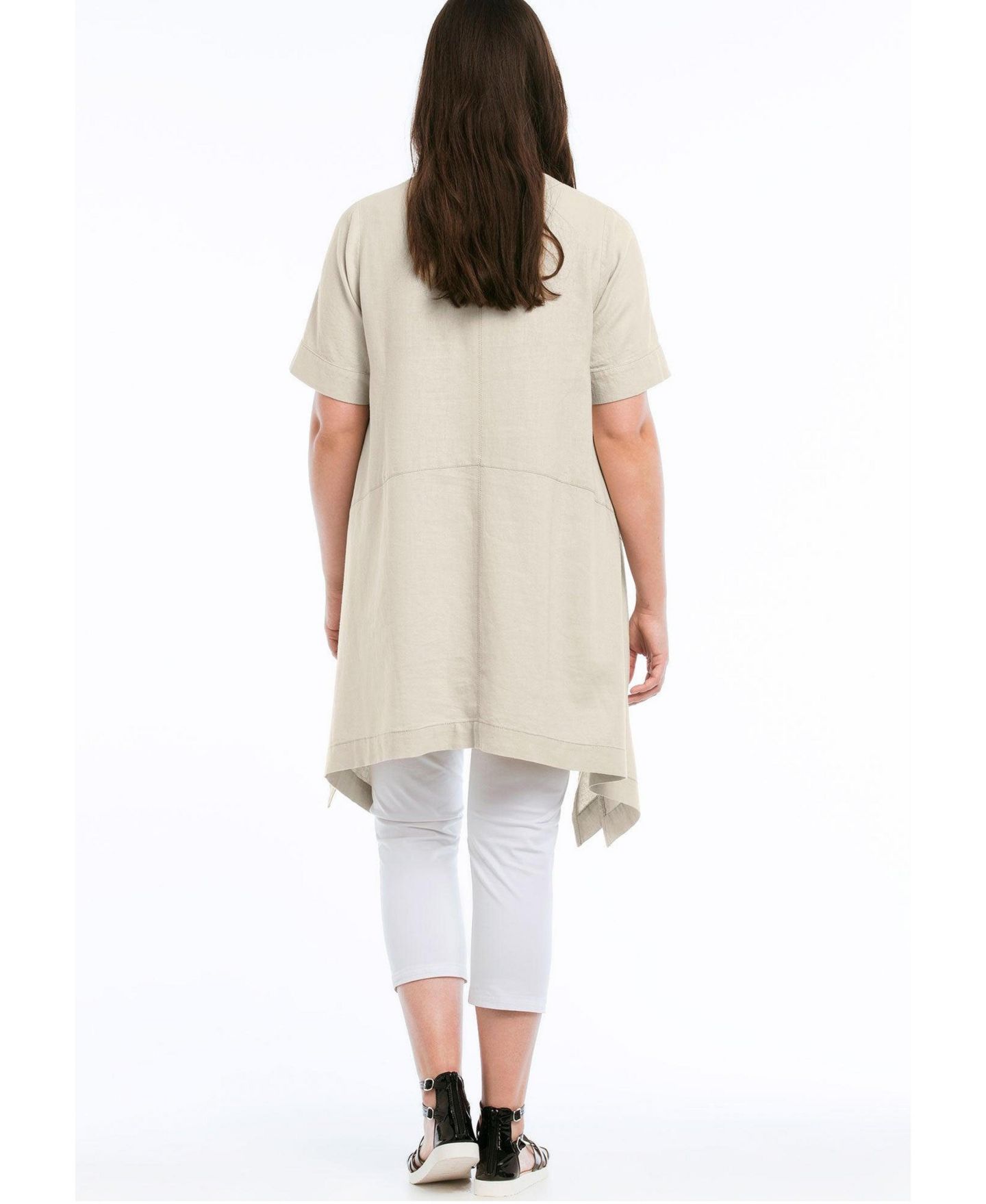 Женский топ ellos Linen-Blend Hanky Hem Tunic, цвет: Серо-бежевый — фото 2