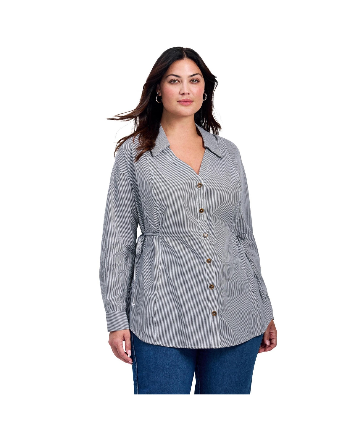 Avenue Women's Ray Stripe Polpin Shirt With Tie Detail