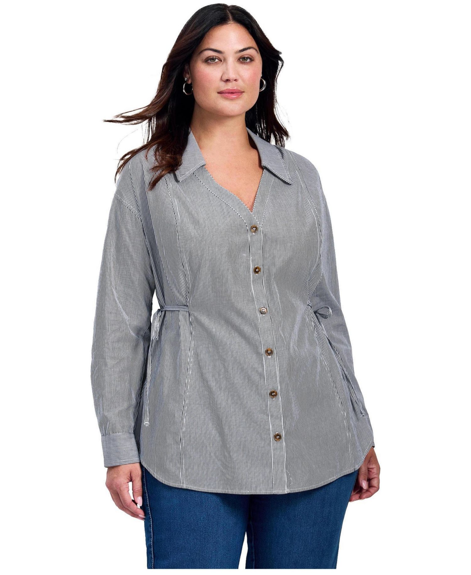 Women's Ray Stripe Poplin Shirt with Tie Detail