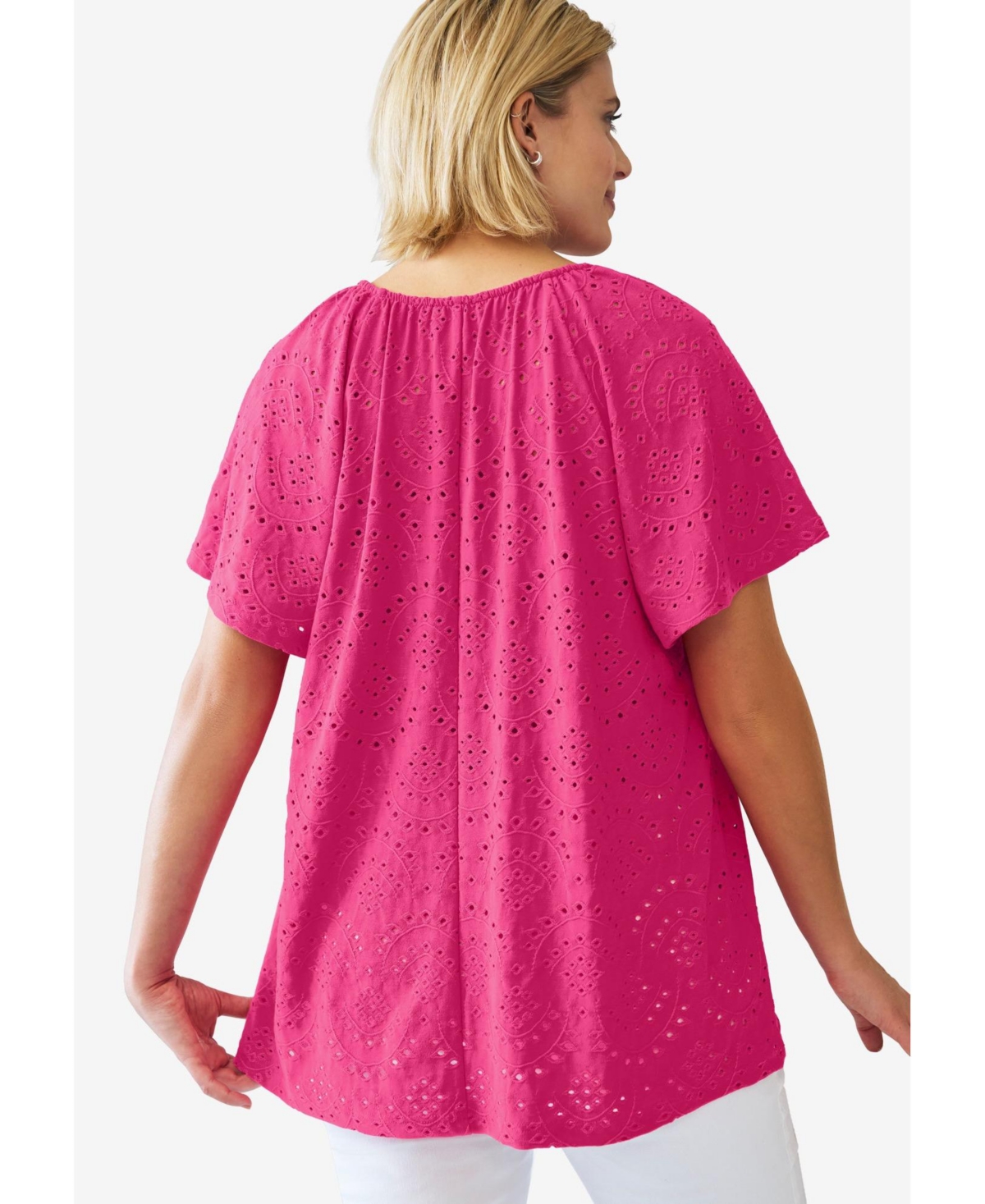 ellos Women's Flutter Sleeve Knit Eyelet Tunic