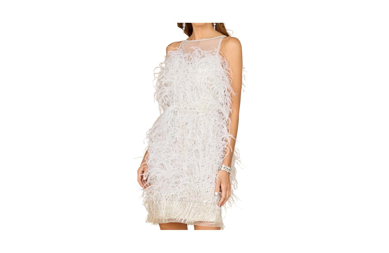 Women's Cocktail Dress with Feathers