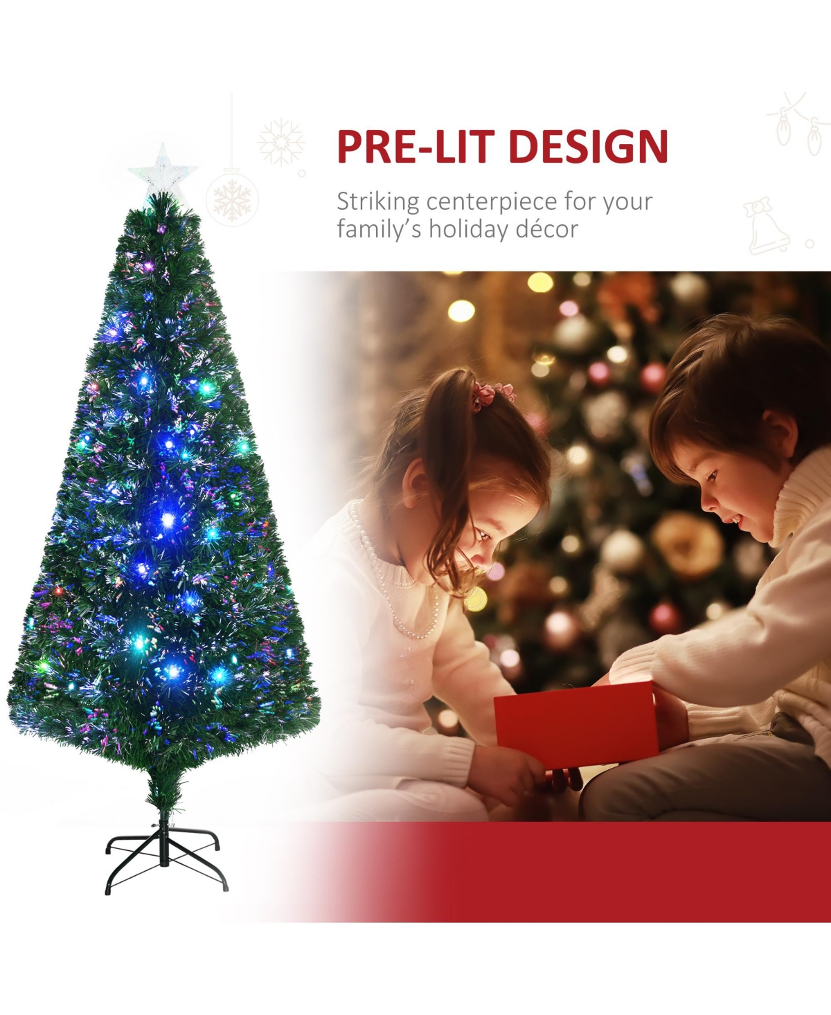 6' Pre-Lit Artificial Christmas Tree Led Lights Fiber Optic Decorations Top Star